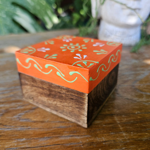 Orange Mini Wood Box - Handpainted