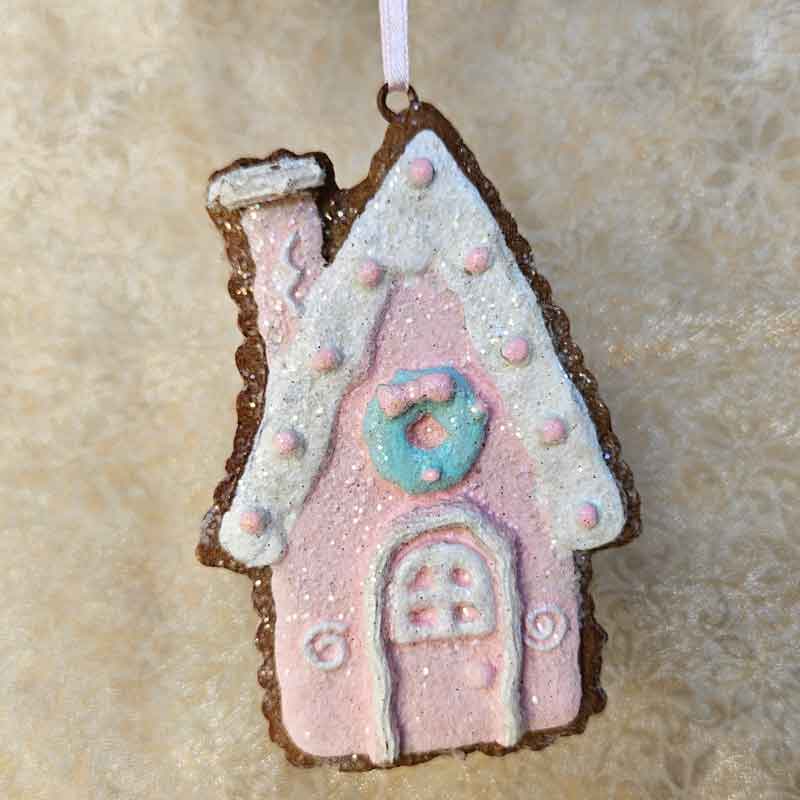 Pink Gingerbread House Christmas Ornament