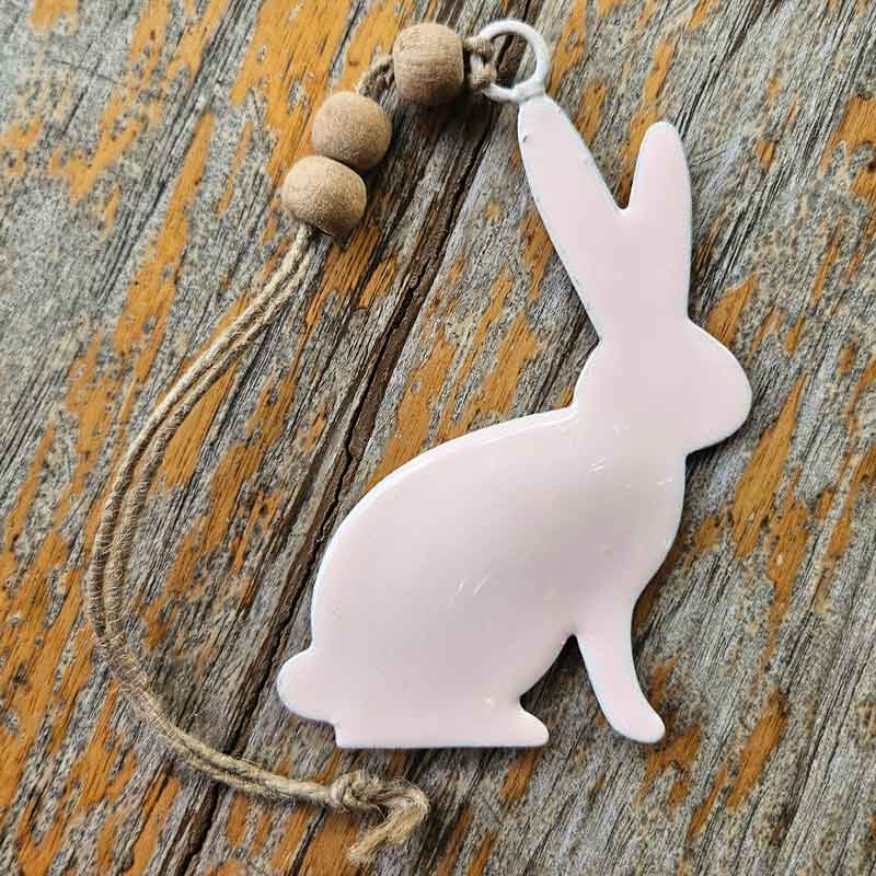 Hanging Metal Beaded Rabbit - Pink