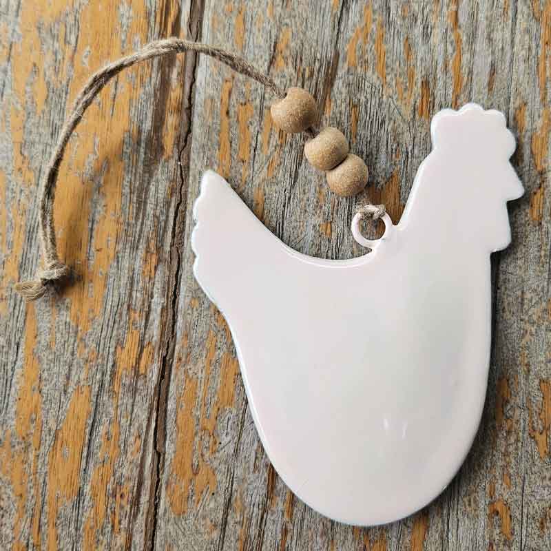 Hanging Metal Beaded Hen  - Pink