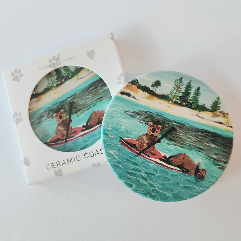 Quokka Ceramic Coaster - Paddleboarding