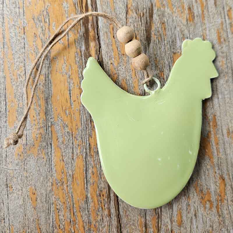 Hanging Metal Beaded Hen  - Green