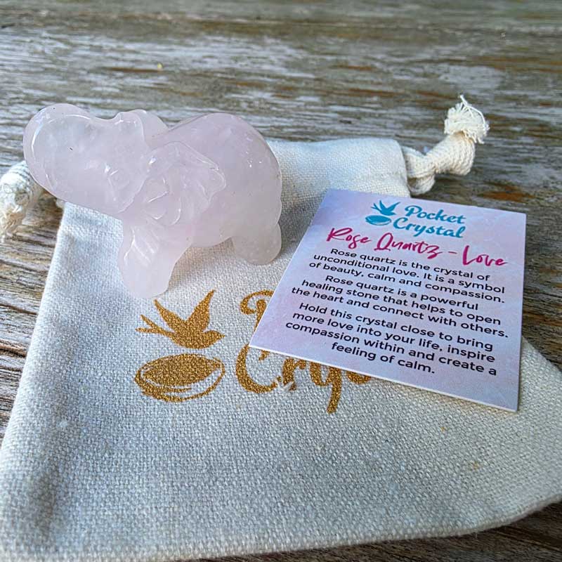 Rose Quartz Pocket Crystal Elephant -  Love