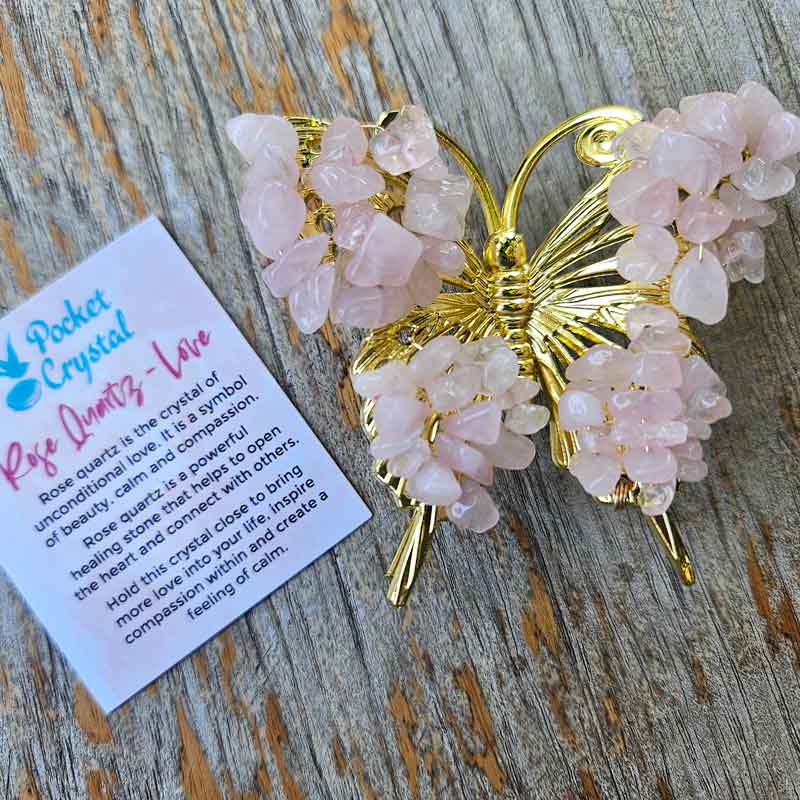 Rose Quartz Crystal & Metal Butterfly - Love