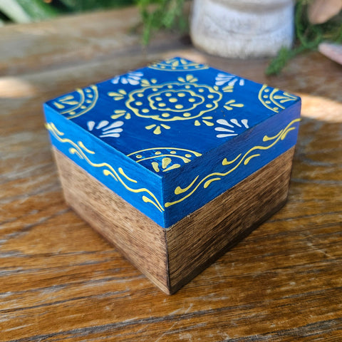 Royal Blue Mini Wood Box - Handpainted