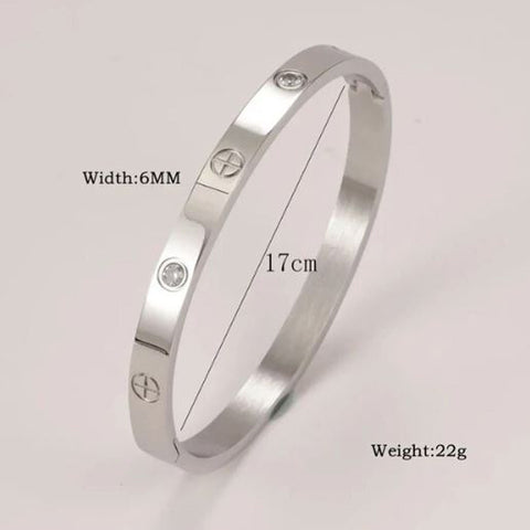 Silver Stainless Steel Crystal Bangle