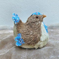 Straw & Fabric Easter Chicken - Blue