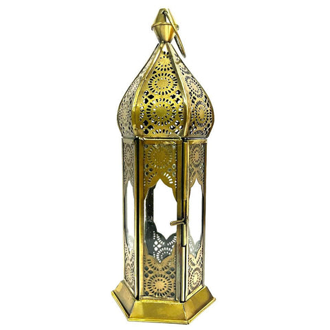 Brass Gold Tall Handcrafted Lantern - Clear