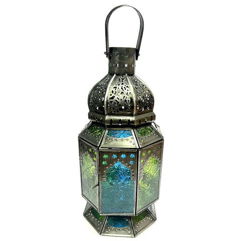 Brass Handcrafted Lantern Extra Large - Turquoise & Green