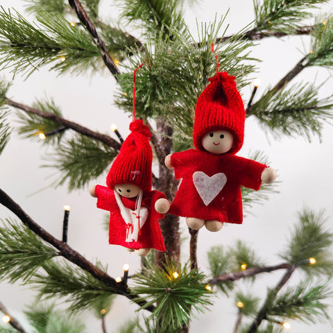 Hanging Tomte Couple Christmas Ornament Set of 2 - Red