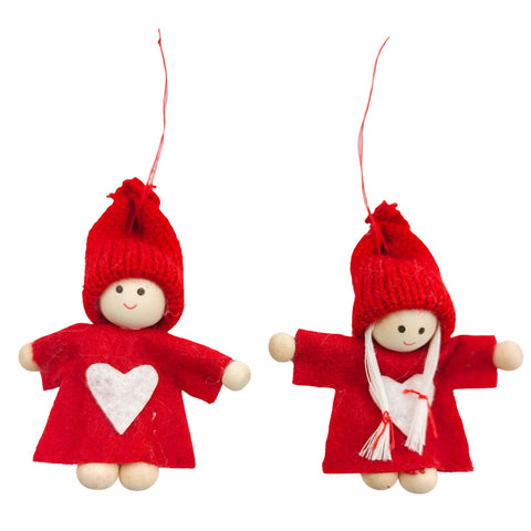 Hanging Tomte Couple Christmas Ornament Set of 2 - Red