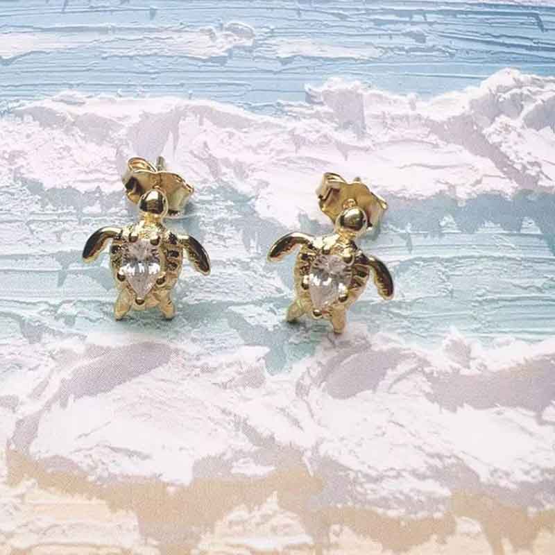 Sparkling Turtle Earrings 925 Sterling Silver - Gold Plated