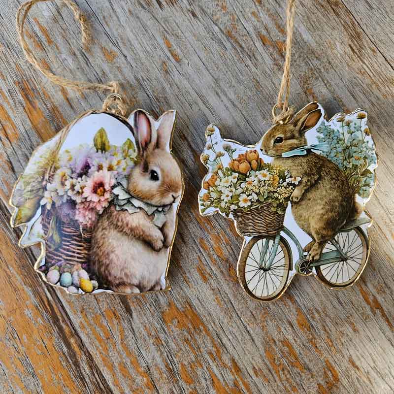 Vintage Metal Hanging Rabbit on Bicycle