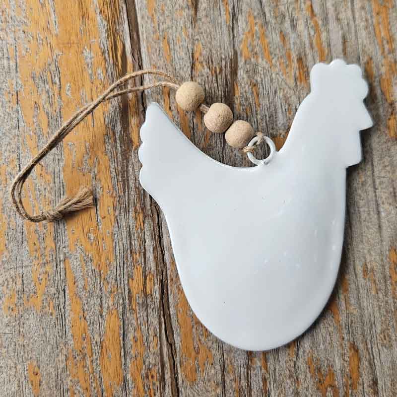 Hanging Metal Beaded Hen  - White