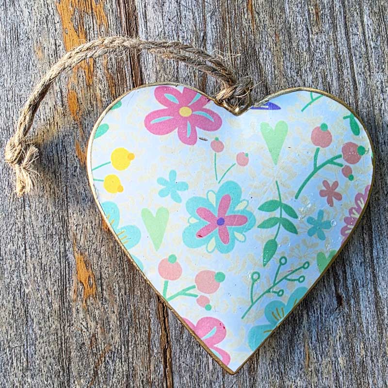 White Floral Metal Heart Ornament