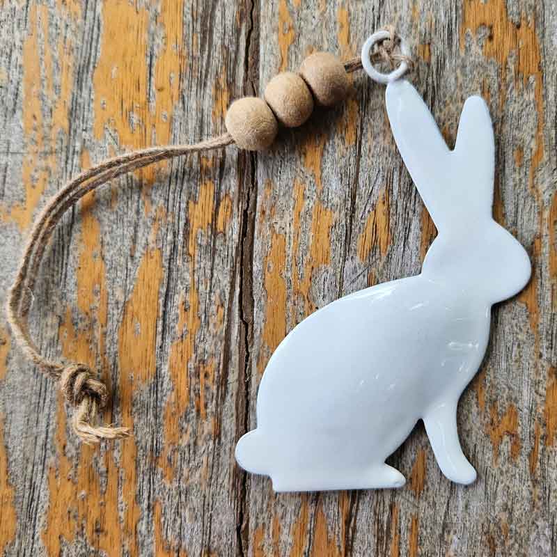 Hanging Metal Beaded Rabbit - White