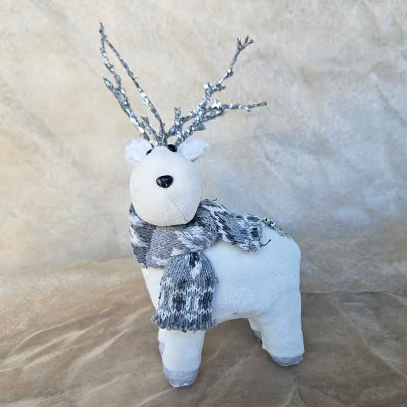 White Velvet Reindeer Christmas Ornament - Large