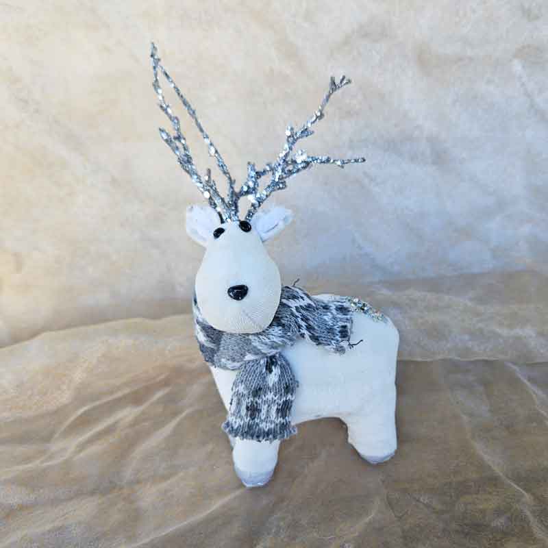 White Velvet Reindeer Christmas Ornament - Small