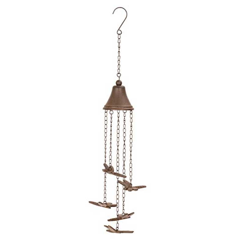 Hanging Cast Iron Windchime With Bell - Dragonflies