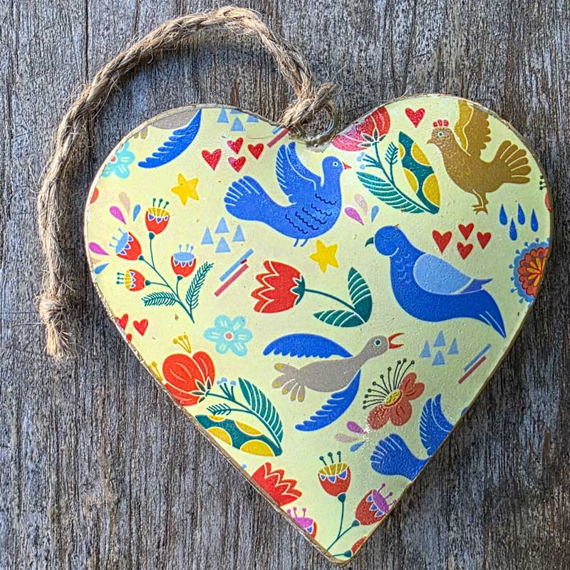 Birds Yellow & Blue Heart Ornament
