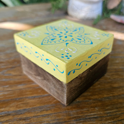 Yellow Mini Wood Box - Handpainted