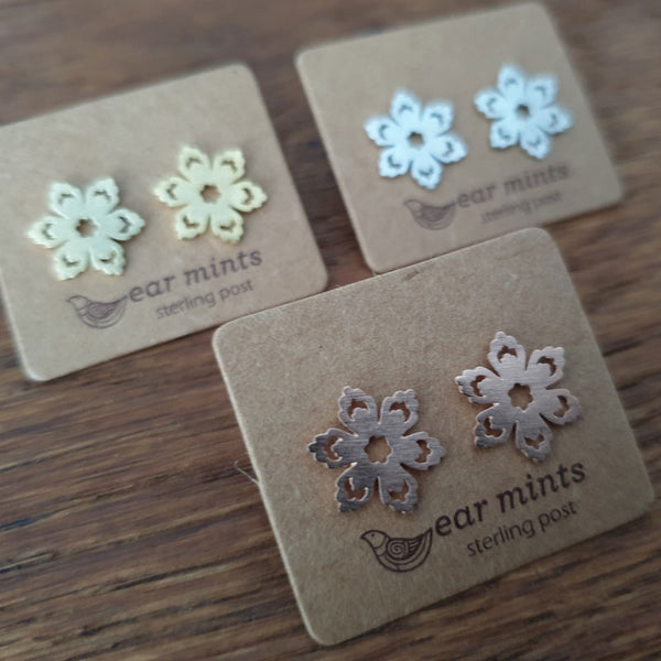Brushed Metal Flower Ear Mints Earrings Gold The Chic Nest