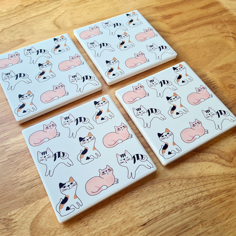 Cat Design Set of 4 Coasters