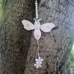 Hanging Metal Bee Ornament - Pink