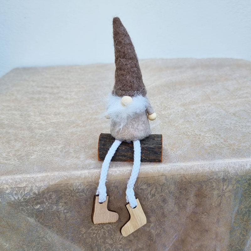 Gnome Sitting On Log - Light Brown
