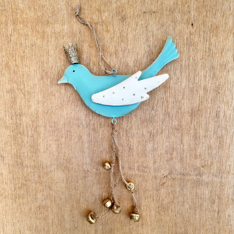 Hanging Aqua Bird With Bells