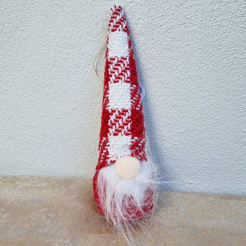 Hanging Gnome Christmas Ornament With Check Hat