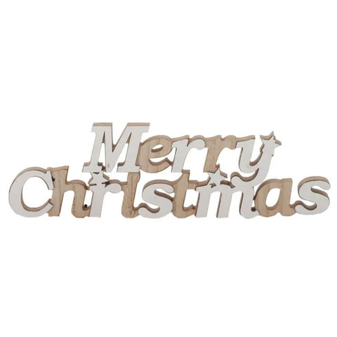 Merry Christmas Wooden Sign - White & Natural