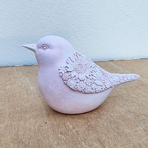 Bird Figurine Daisy Floral Design - Pink Large