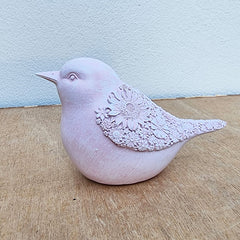 Bird Figurine Daisy Floral Design - Pink Large