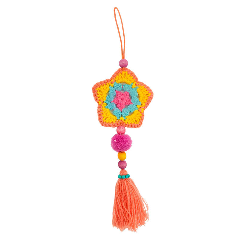 Retro 70s Crochet Hanging Christmas Ornament - Star Peach