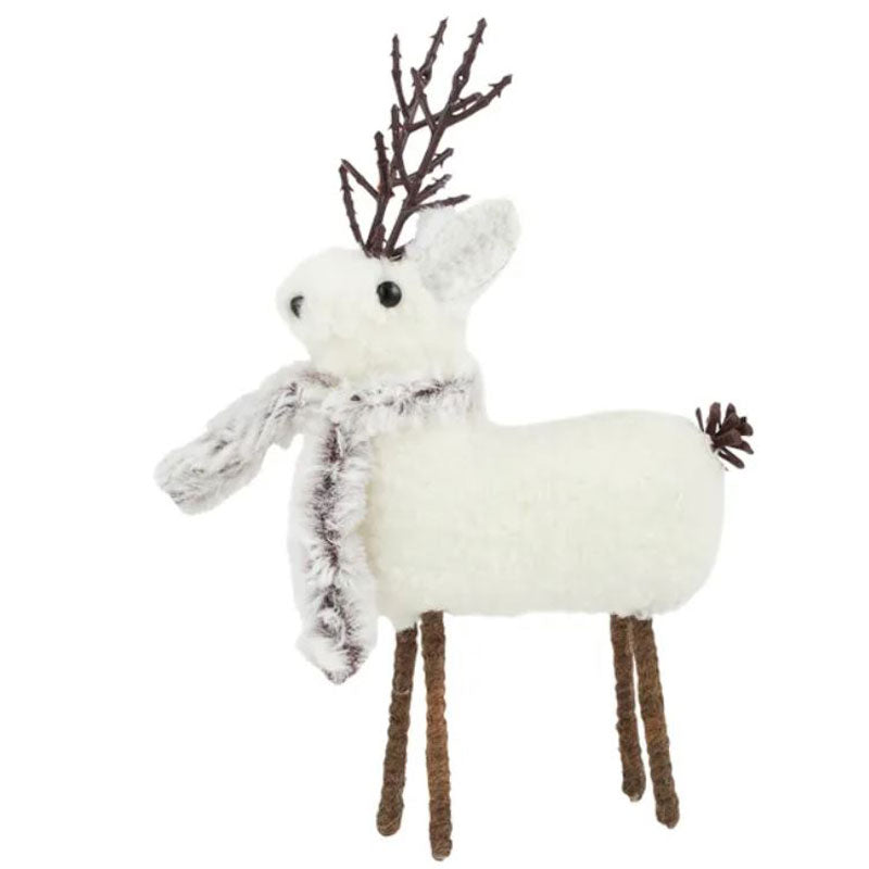 Standing Furry Deer With Scarf Christmas Ornament - Small
