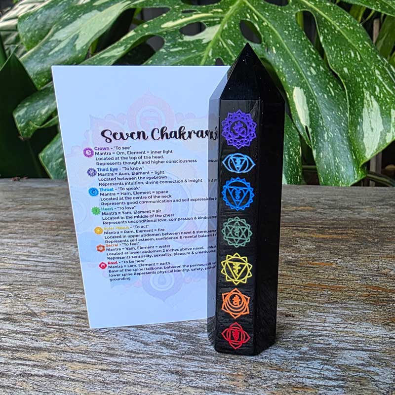 Obsidian 7 Chakra Wand