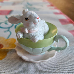 Bunnies In Tea Cups - Set of 2 Pastel Blue