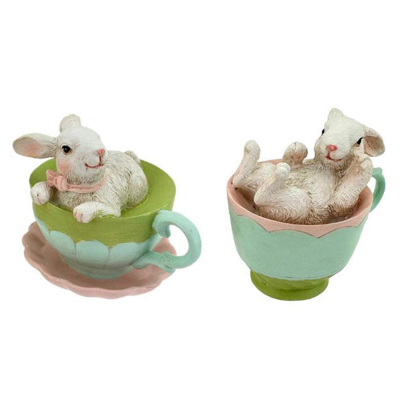 Bunnies In Tea Cups - Set of 2 Pastel Blue