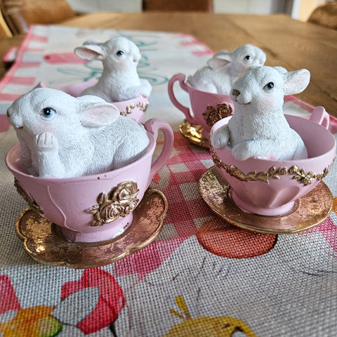 Bunnies In Tea Cups - Set of 2 Pink