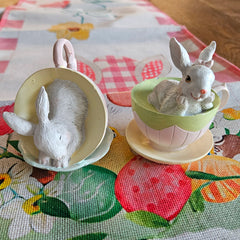 Bunnies In Tea Cups - Set of 2 Pastel Pink