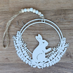 Bunny Botanical Wreath - Metal White