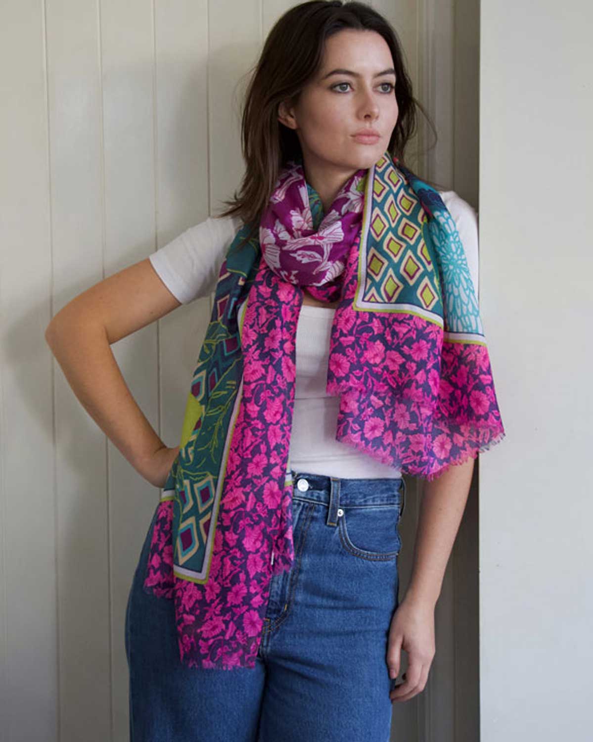 Fuchsia And Sage Print Scarf