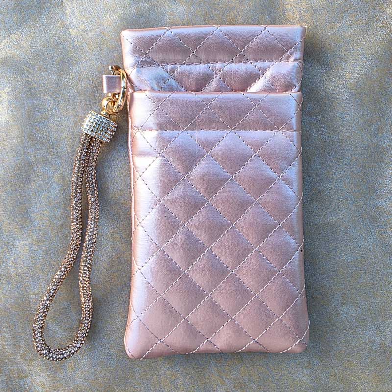 Diamonte Wrist Strap Pouch Gift Boxed - Rose