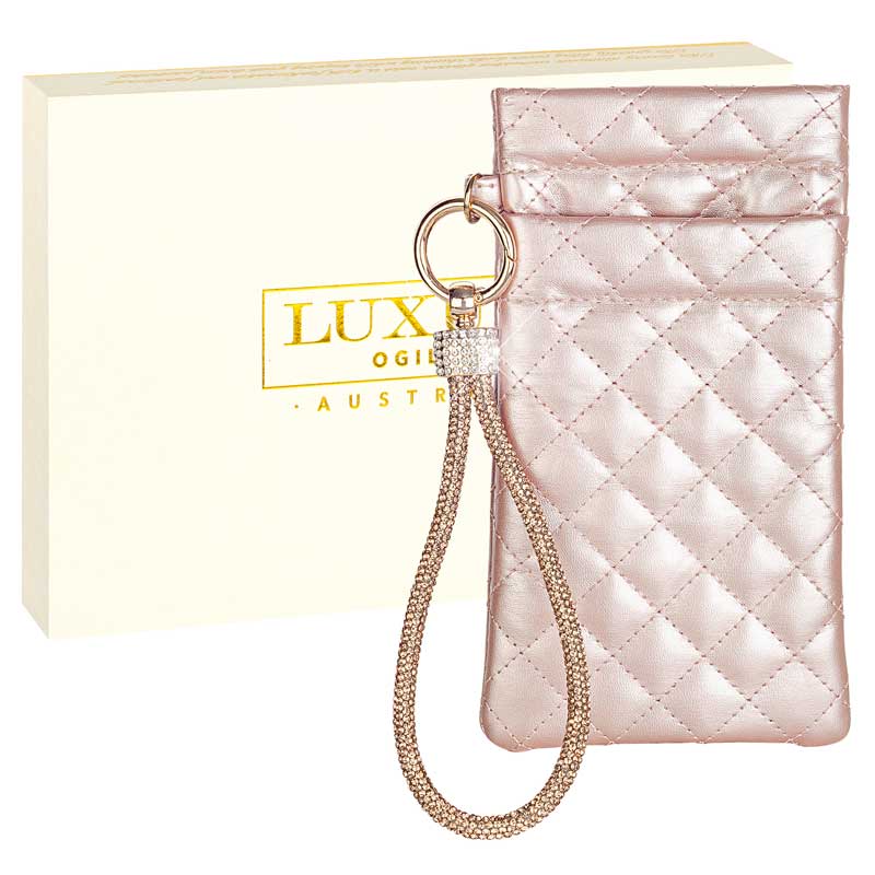 Diamonte Wrist Strap Pouch Gift Boxed - Rose