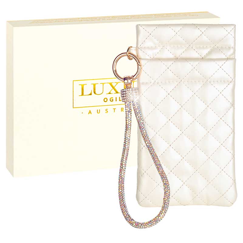 Diamonte Wrist Strap Pouch Gift Boxed - Pearl