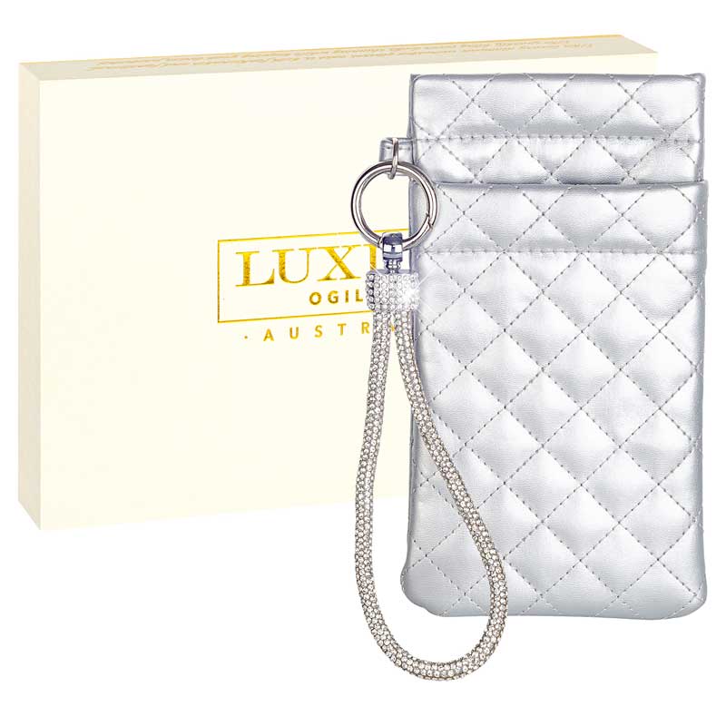 Diamonte Wrist Strap Pouch Gift Boxed - Silver