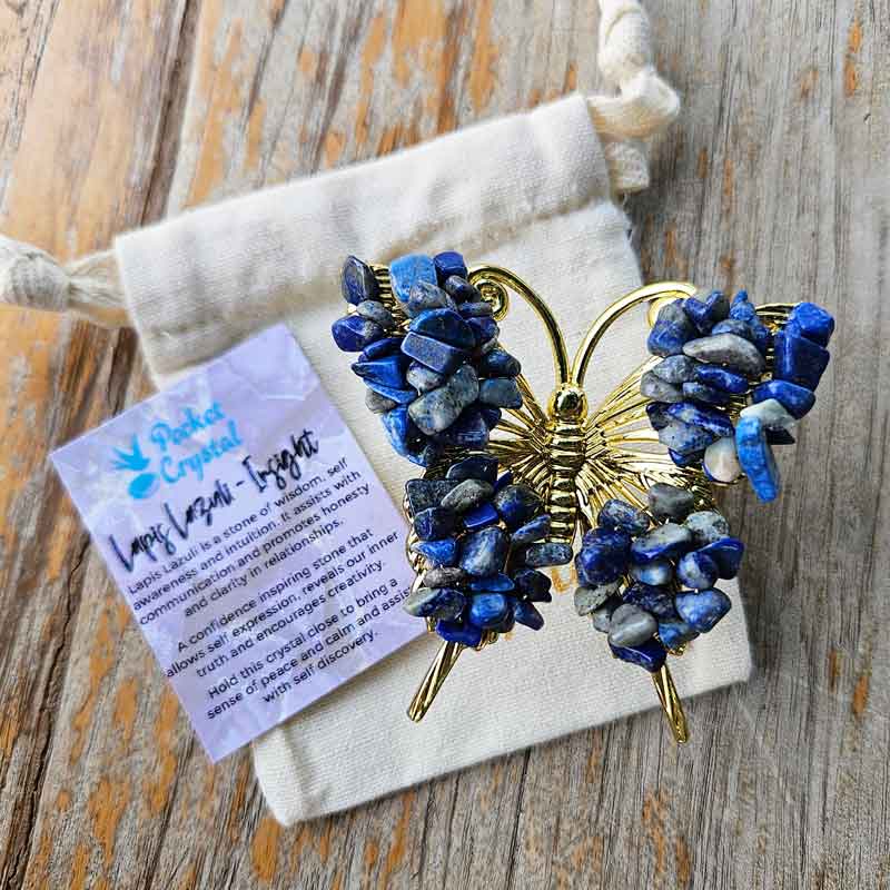 Lapis Lazuli Crystal & Metal Butterfly - Insight