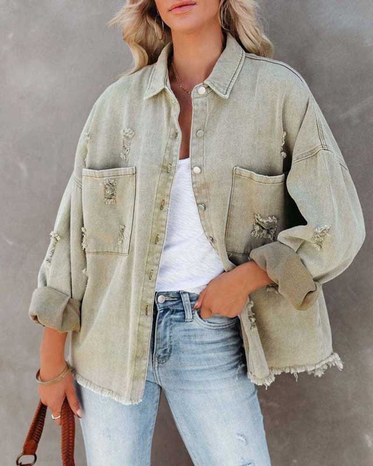 Stevie Stonewash Denim Shacket – Sage