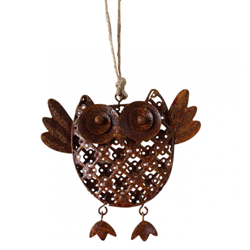 Hanging Metal Owl - Rust